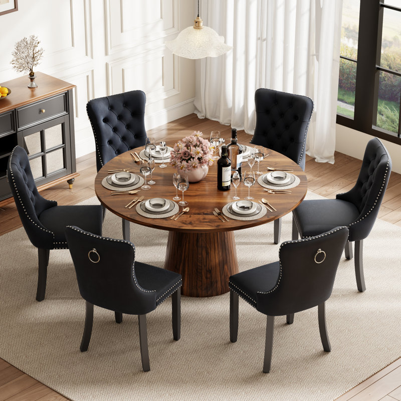 Ensemble de table de salle à manger ronde avec 4 chaises capitonnées rembourrées, ensemble de table de salle à manger de style Mid-Century pour coin-repas de cuisine