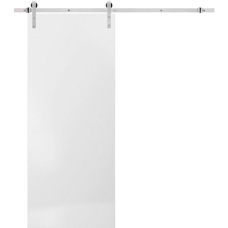 Porte de grange robuste avec quincaillerie | Planum 0010 chocolat cendré | Ensemble de cintres lourds 6,6 pi | Portes intérieures modernes à panneau plein - 30 po x 84 po - Rail argenté