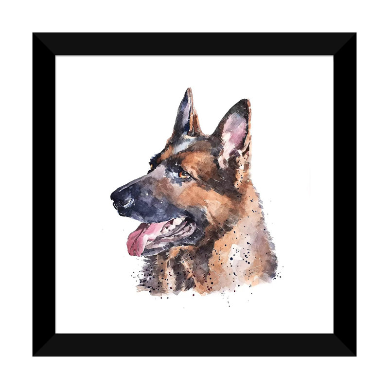 « German Shepherd I » par Edwatercolours-impression, Blanc, H 16 po x l 16 po x p 1 po, Papier encadré noir