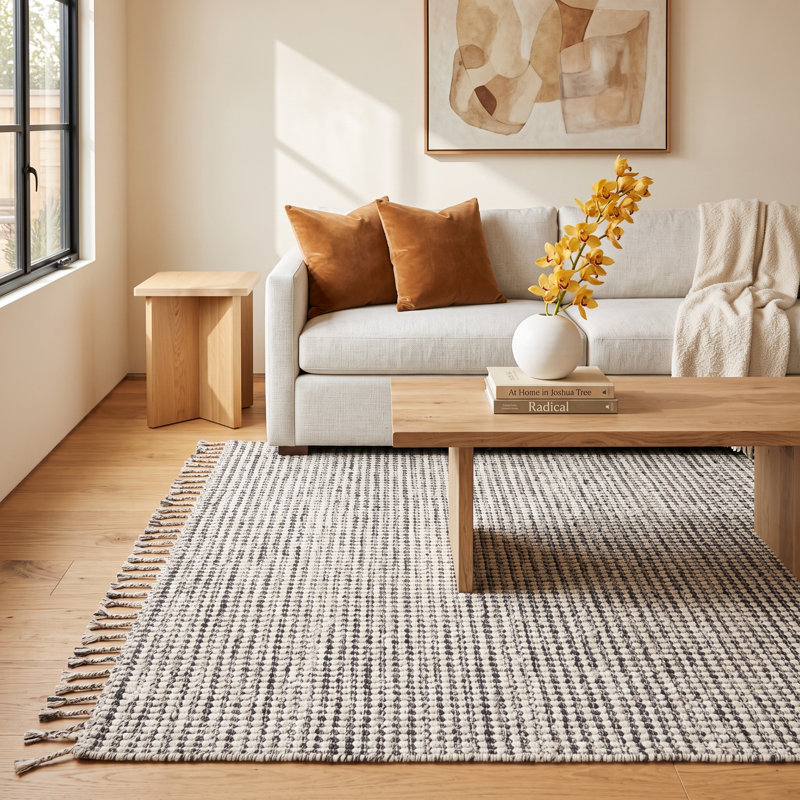 Tamil  Handmade Dot Ivory/ Black Area Rug (7'10"X10'10"), Rectangle 8' x 11'
