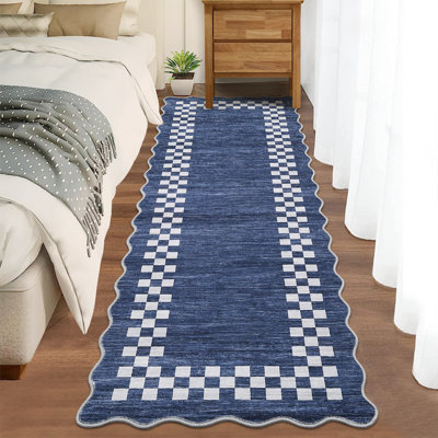 Tapis festonné à bordure festonnée, tapis décoratif géométrique antidérapant, tapis d'intérieur à poils courts résistant aux taches, tapis faciles à nettoyer