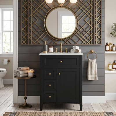 Meuble-lavabo moderne 24 po avec lavabo, 3 tiroirs et support de porte (noir / blanc / bleu / gris / vert)
