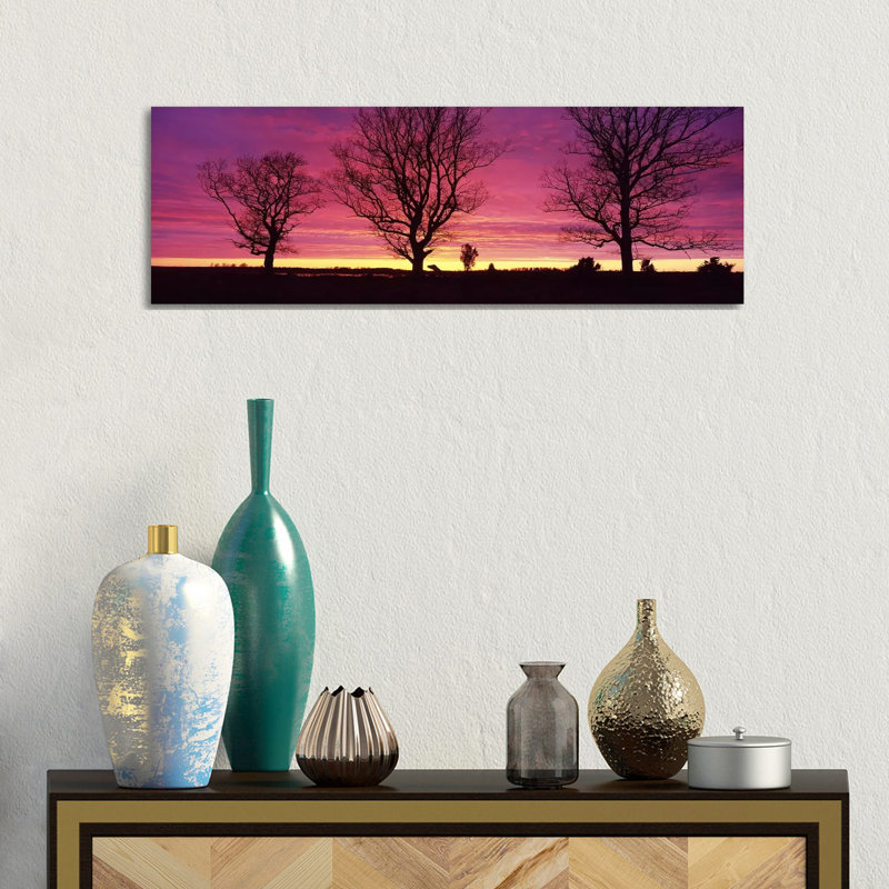 Oak Trees, Sunset, Sweden by Panoramic Images - Wrapped Canvas Panoramic Print, 30.48 cm H x 91.44 cm W x 1.91 cm D