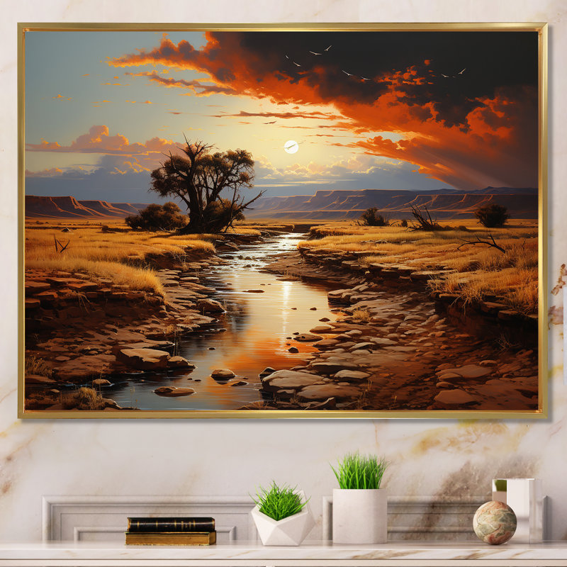 Coucher de soleil au clair de lune sur un paysage de canyon III - Canyon et désert, Cadre flottant doré