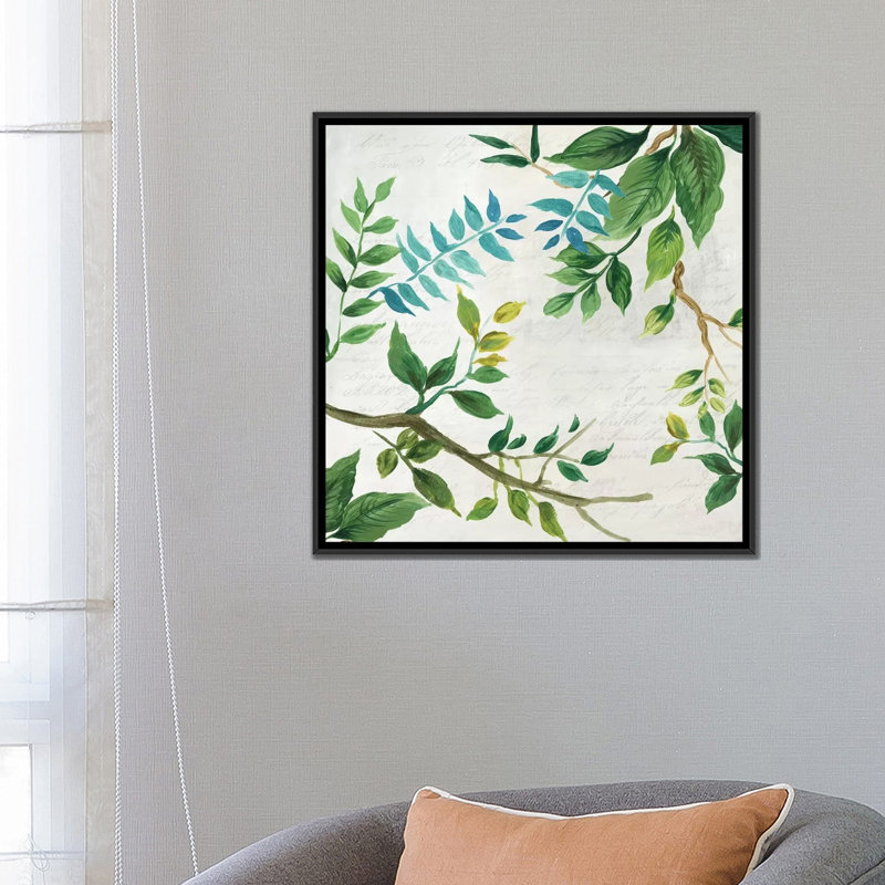 « luxueux leaves », impression sur toile, H 18 po x l 18 po x P 1,5 po, Toile avec cadre noir, Pas de tapis