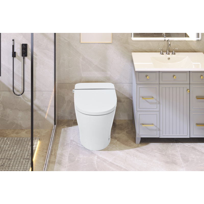 Smart Toilet Bidet Combo with Self-Cleaning Nozzle,Upmarket Compact Dual Flush Toilet 1/1.28 GPF,Tank less toilet with Foot sensor Flush,White Night Light,Knob Control,Power Outage Flushing,Soft Close