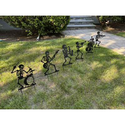 22 "Halloween Skeleton Jazz Band, ensemble de 2 piquets silhouette noire, violon basse, tambour