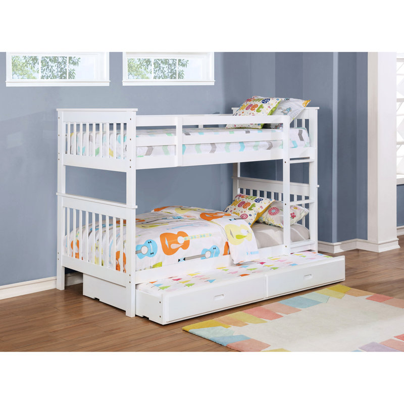 Lit simple au-dessus d'un lit superposé, pin blanc, fabrication à lattes, facile à convertir et garde-corps latéraux pour les boiseries en pin de la chambre à coucher, tête de lit, aucune fondation requise,