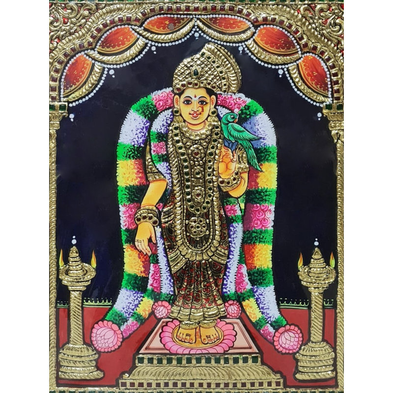 Déesse, peinture d'Andal Tanjore | Couleur naturelle avec travail doré