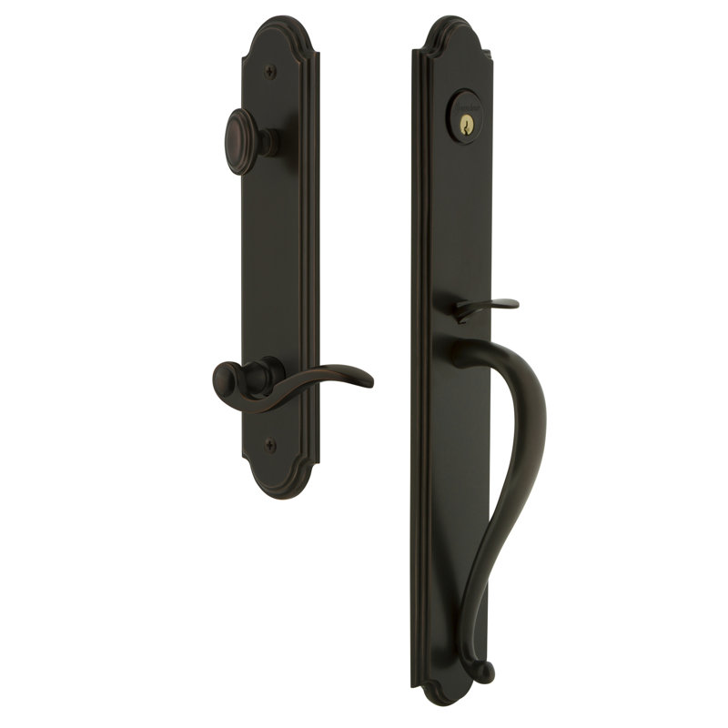 Arc Handleset with Deadbolt and Bellagio Door Lever and Rosette, Timeless Bronze, 2.75", Right