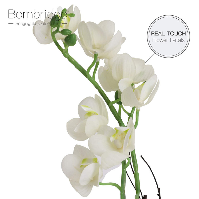 14 " Faux Orchid in Clay Vase, White