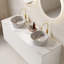 Meuble-lavabo double autoportant de 60 po avec lavabos en céramique et comptoir en pierre frittée blanche de Carrare - Armoire de rangement moderne avec portes à fermeture en douceur, options d'évier-1237439009