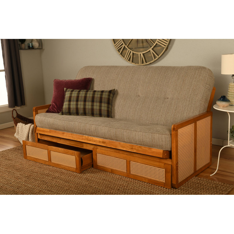 Futon double avec rangement Bridyn avec matelas, Fumée de bois Bridyn