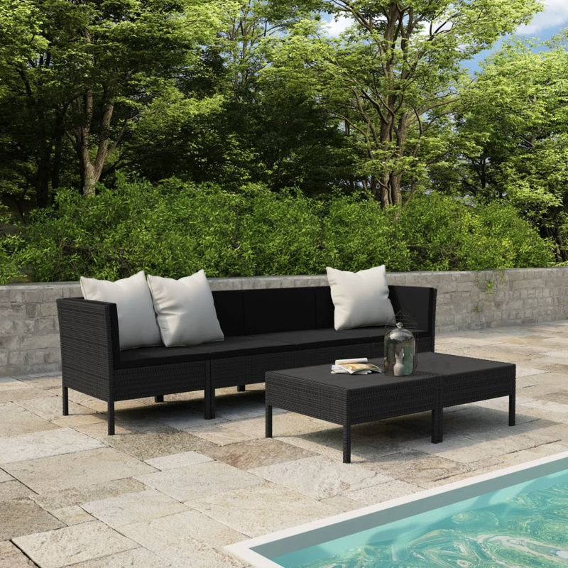 Poul 6 Piece Lounge Chair with Cushions, Black, Black