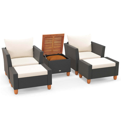  Ensemble de 5 meubles avec table de rangement et coussins de patio