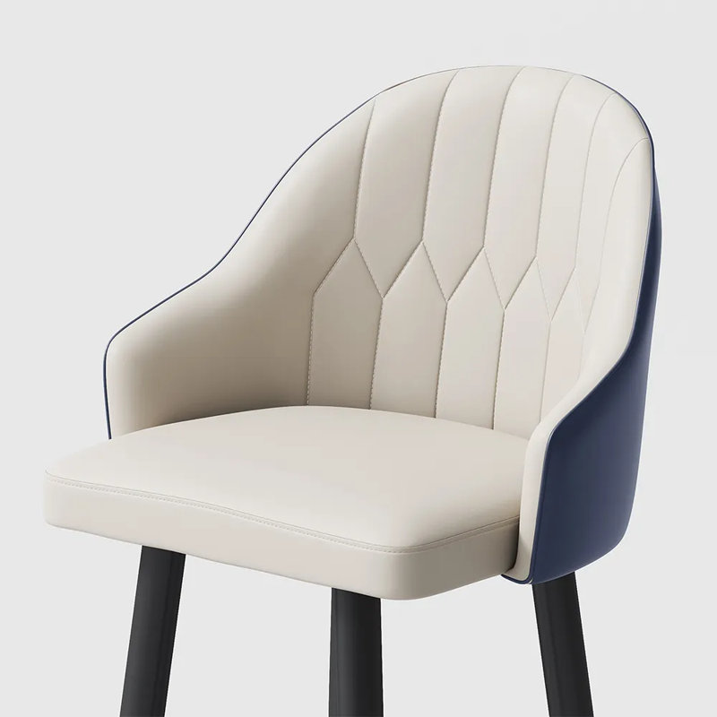 Vera - Ensemble de 2 tabourets de bar modernes en cuir, Beige / bleu marine
