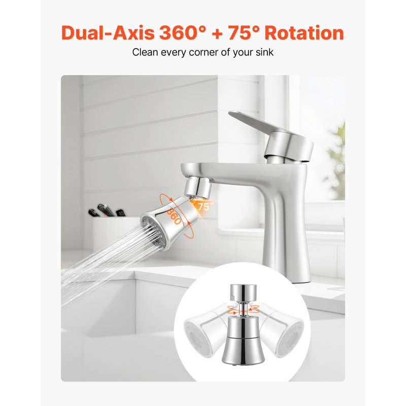 Faucet Aerator, 360° Swivel Kitchen Sink Aerator, 5-Function 5-Flow Sink Sprayer Attachment, Bathroom Faucet Extender Head Replacement For 15/16 Inch Female Thread With Adapter And 55/64 Inch Male