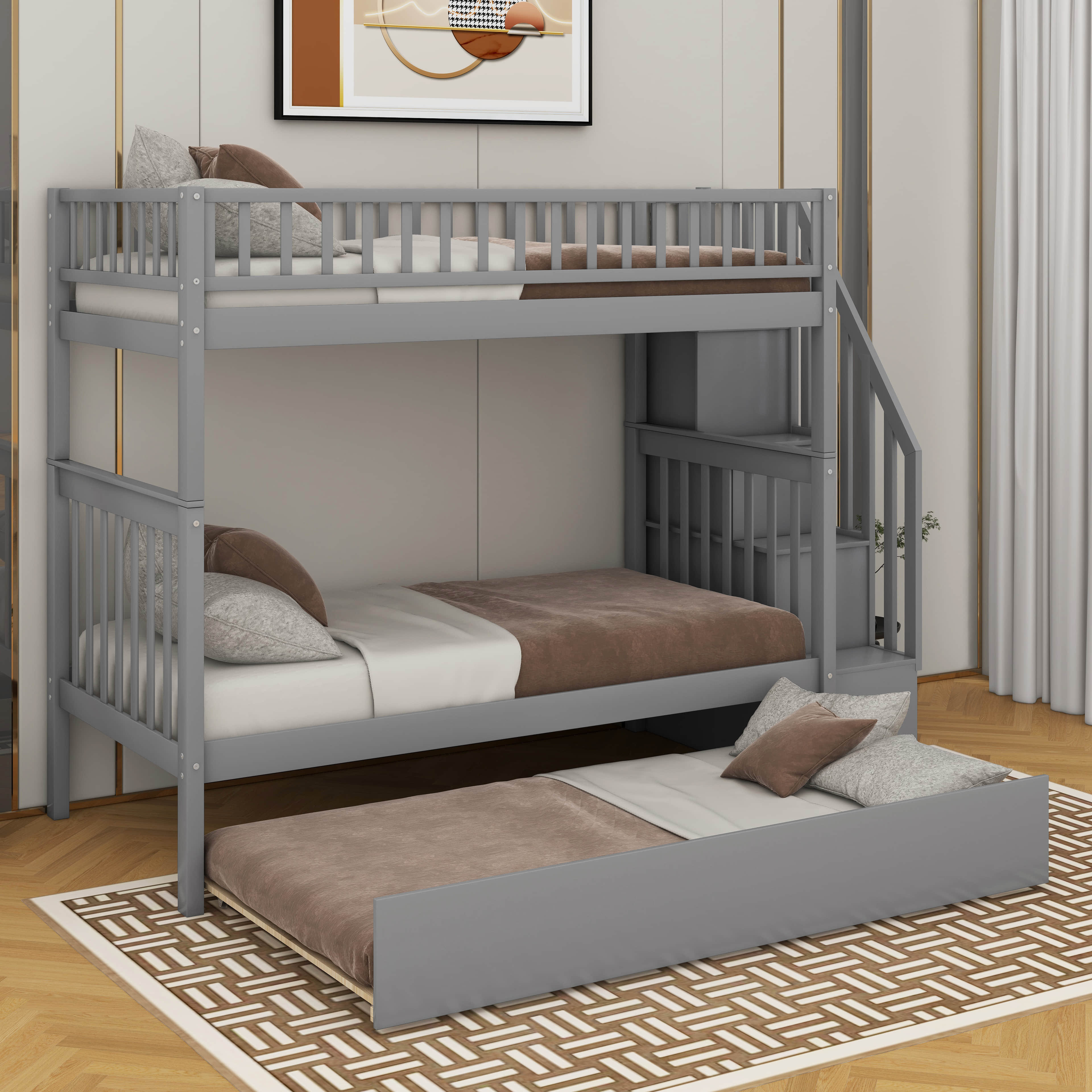 Latitude Run® Twin Over Twin Bunk Bed With Trundle | Wayfair