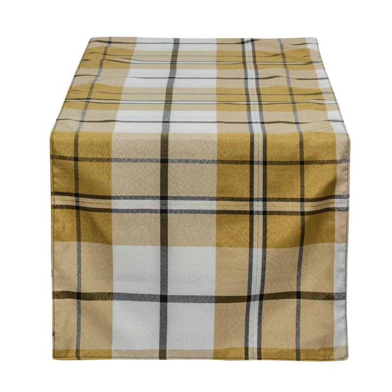 Vinci Plaid Table Runner, Gold, 86.5" L x 19.5" W