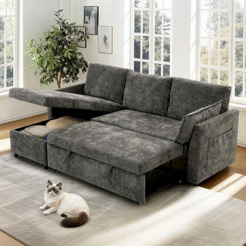 Lit escamotable de 78 po avec méridienne avec rangement, Gris