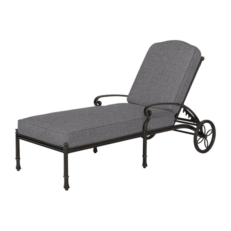 Bella Vista Outdoor Chaise Lounge, Cast Slate Sunbrella® Plainweave, Midnight Gold