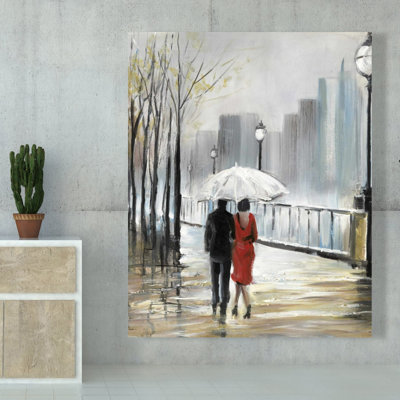 Couple marchant sous la pluie | Décor romantique sur toile