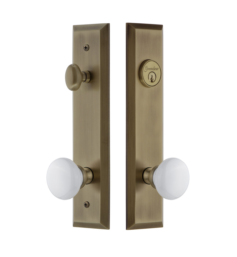 Fifth Avenue Tall Plate Complete Entry Set with Single Cylinder Deadbolot and Hyde Park Knob Grandeur 