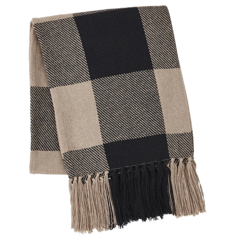 Black and Beige Checkered Cotton Throw Blanket 50x60