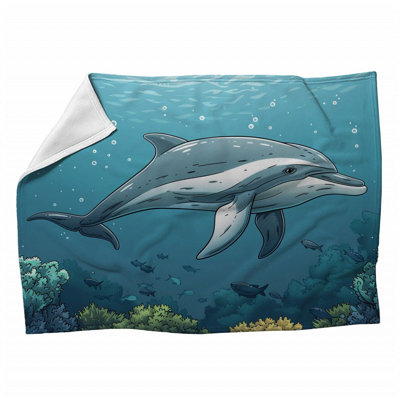 Swimming Dolphin Sea Machine Printed Throw Blanket