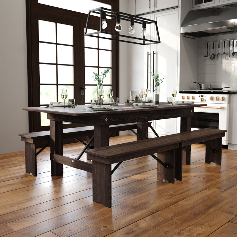 Dejon Rectangular Rustic Solid Pine Folding Dining Table by Flash Furniture, Mahogany, 30"H x 84"L x 40"W