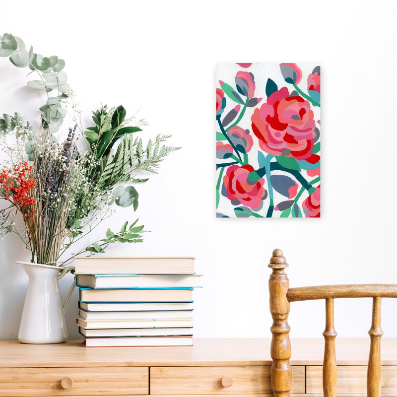 Roses, art floral abstrait coloré et audacieux, H 18 po x l 12 po