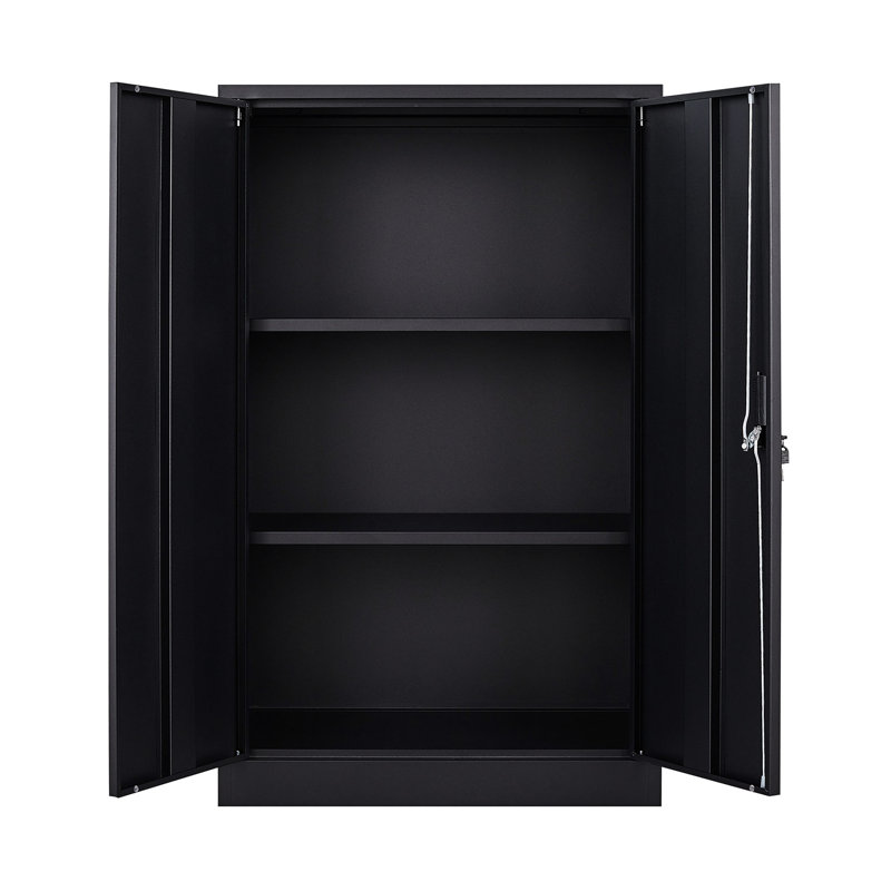 Black Storage Cabinet, Adjustable Height Dividers, Handle Locks, Spring Loaded Door Metal Exquisite, Black