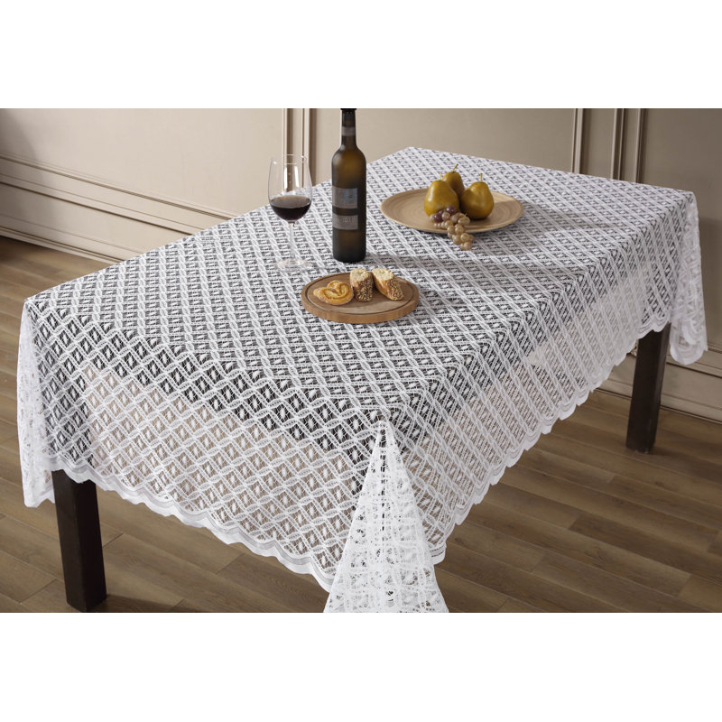 Naiema Rectangle Geometric Lace Tablecloth, White, 72" L
