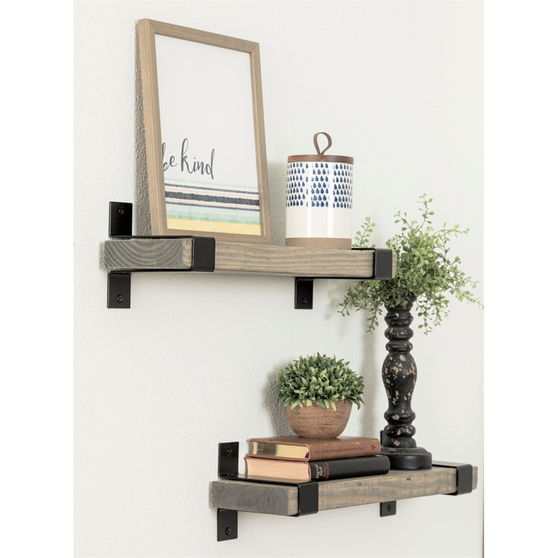 Abasi 2 Piece Pine Solid Wood Bracket Wall Shelf, 5.63" H x 36" W x 6" D, Gray, Black