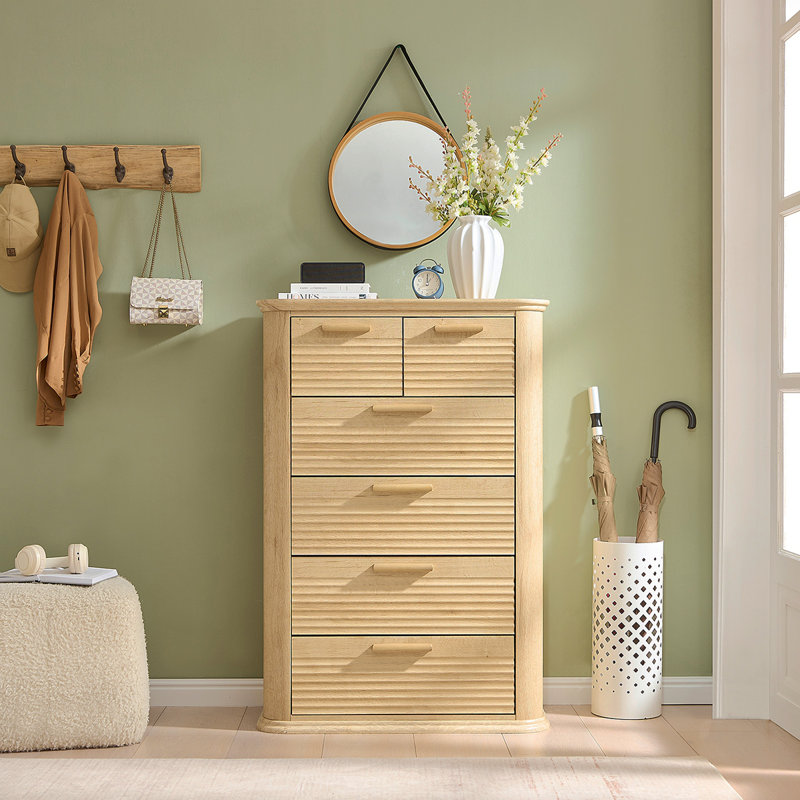 6 Drawers Dresser For Bedroom, 45" Tall Dresser With Curved Profile Design, Wood Fluted Chest Of Drawer, Modern Drawer Storage Organizer For Bedroom, Living Room, Entryway