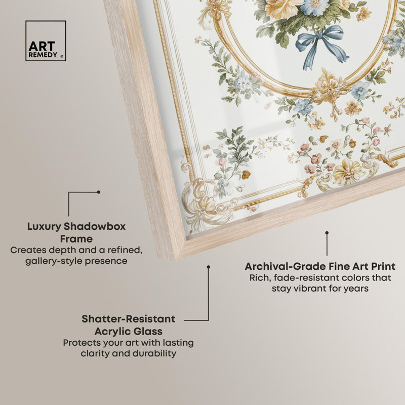 Art floral encadré Finesse I Shadowbox, H 25 po x l 21 po, Crème, crème