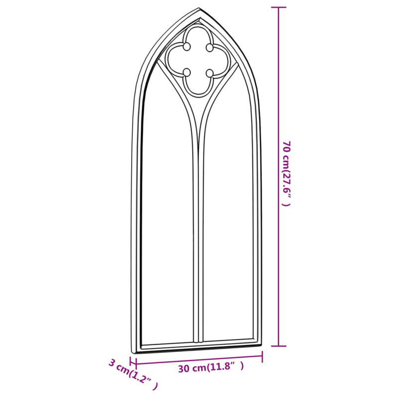 Junien Metal Flat Wall Mirror, Black, 70cm H x 30cm W