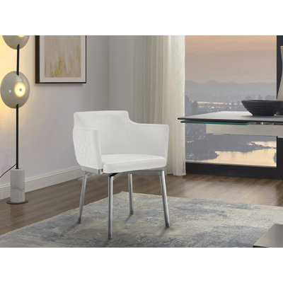 Rison 180 Swivel Arm Dining Chair In White Pu-Leather.   
