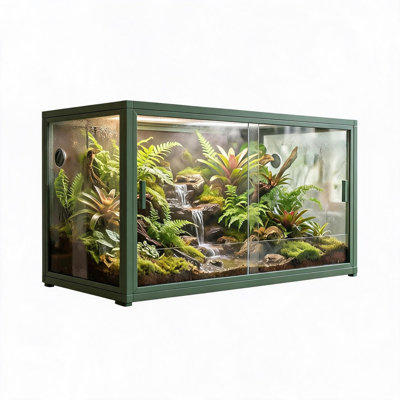 Réservoir de reptile 120 gallons 48 po x 24 po x 24 po, portes coulissantes en verre à l'avant et écran supérieur, très grand terrarium pour dragons barbus, lézards, tortues, cadre en acier au carbone, vert foncé