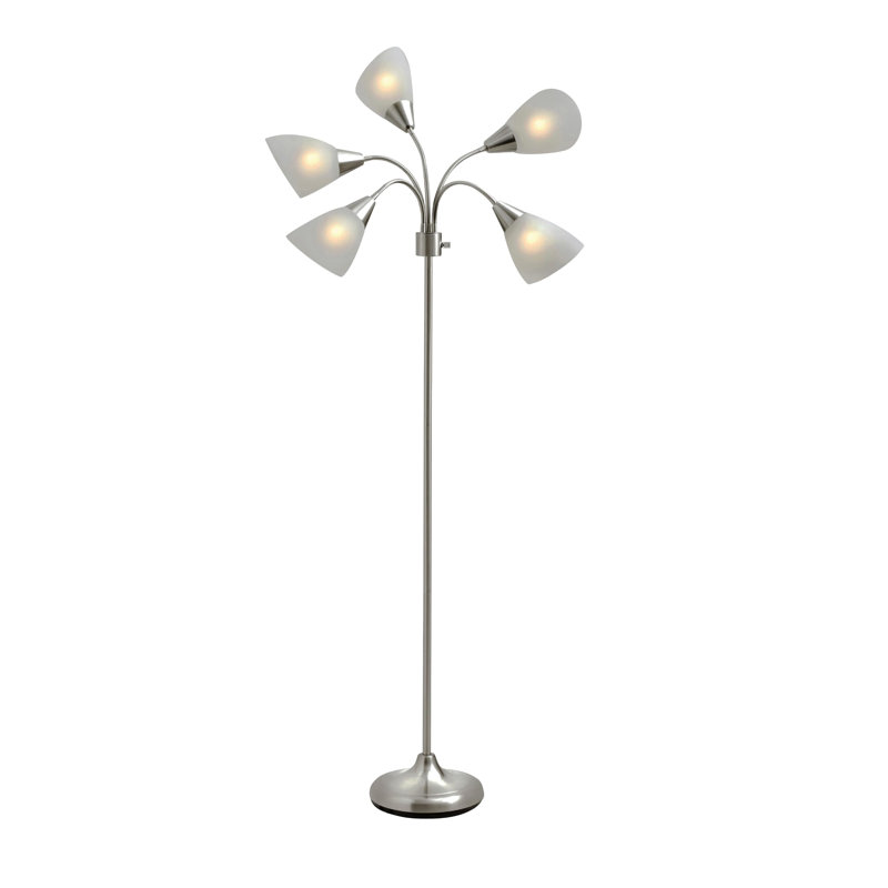Floor Lamp With 5 Movable Shades & Adjustable Brightness – Perfect Lighting For Bedroom Decor, Beauty & Art Studio, Silver