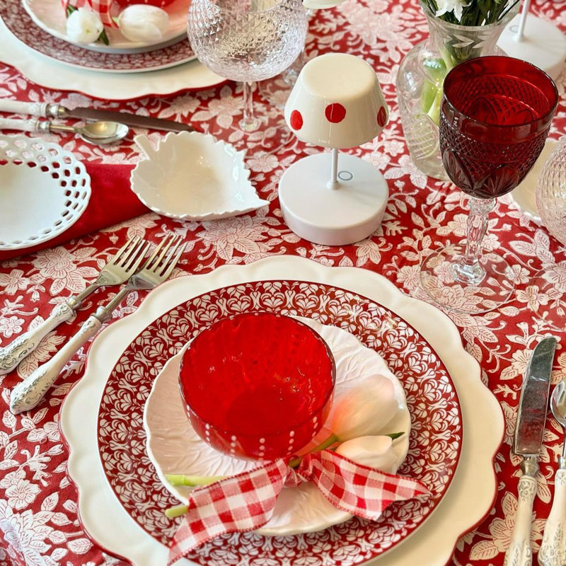 Nappe ronde Noël - Carmen rouge et blanche, Rond 60 po