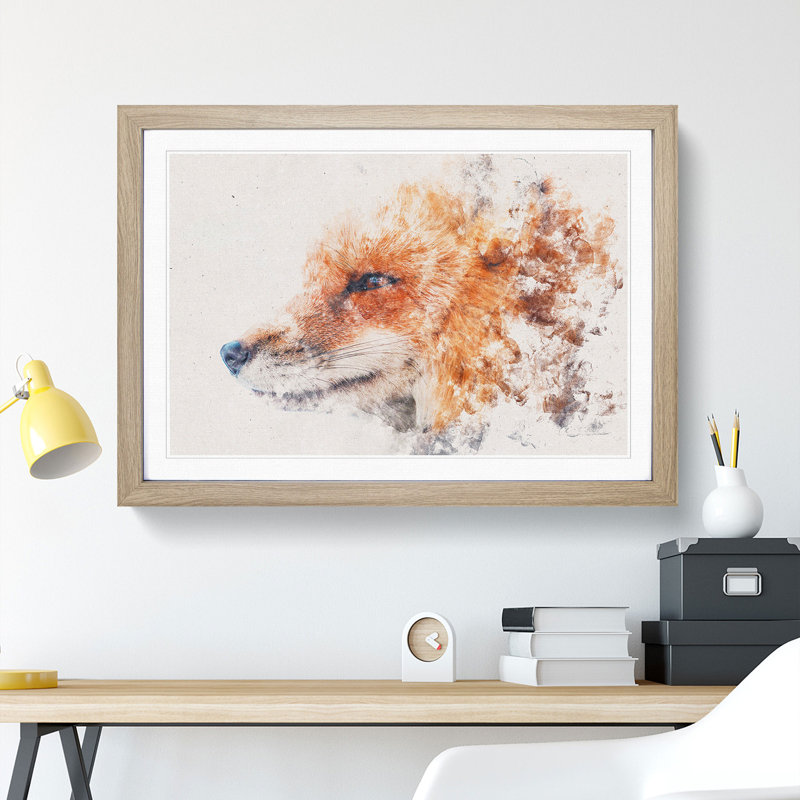 Profile of a Red Fox - Framed Print, 24cm H x 33cm W x 2cm D, Oak Framed