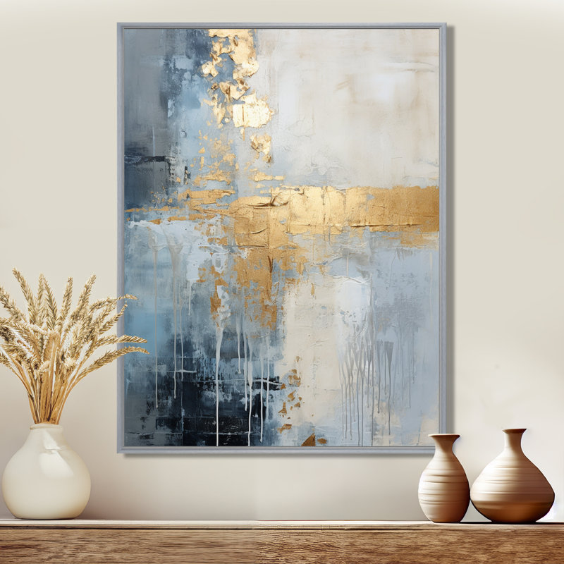 Beige et or simple paysage d'hiver - Paysage d'hiver encadré, art mural, H 44 po x l 34 po x P 1,5 po, Encadrement argenté