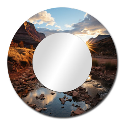Sunset In Utah Mountain III - Utah Wall Mirror, Yellow Round Decorative Mirror, Printed Metal Art