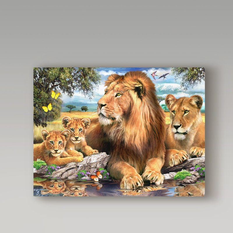 Large Vibrant Lion Family Canvas Art