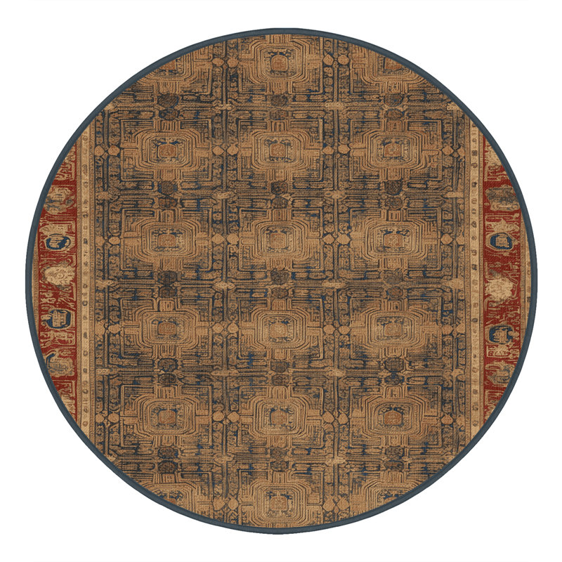 Machine Washable Art Deco Brown Area Rug, Round 6'
