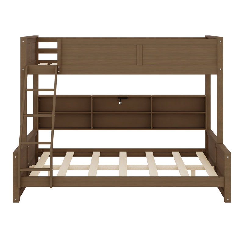 Lit superposé avec armoires de rangement et ports USB, Simple TG sur grand, Bois antique