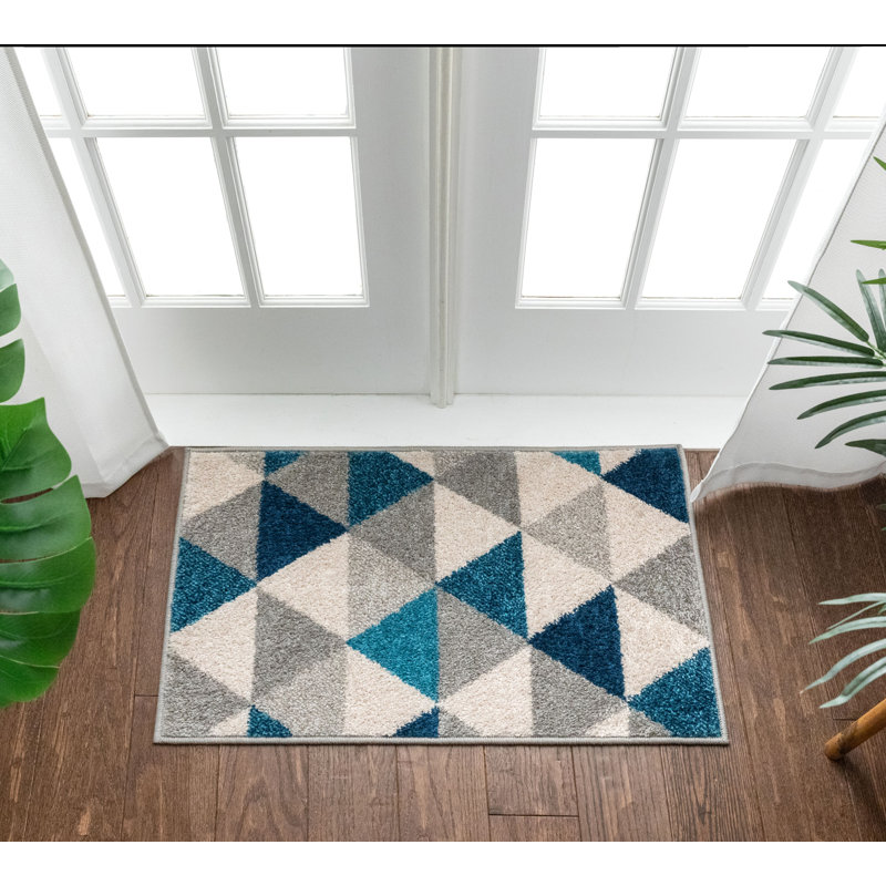 Rivka Modern Blue/Grey/Cream Geometric Rug, Rectangle 60 x 90cm