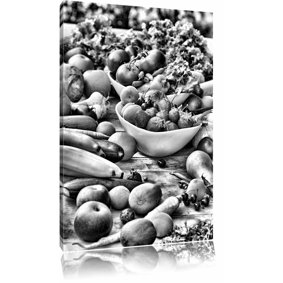 Leinwandbild Buntes Obst und Gemüse in Monochrom