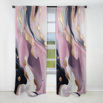 Pink And Gold Mysterious Marble V - Abstract Marble Marble Blackout Curtain - 1 Panels